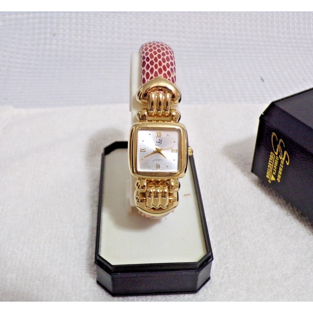 Suzanne Somers Collection Gold Tone Women's Wristwatch Bracelet Pearl‎ Face 3/4"
